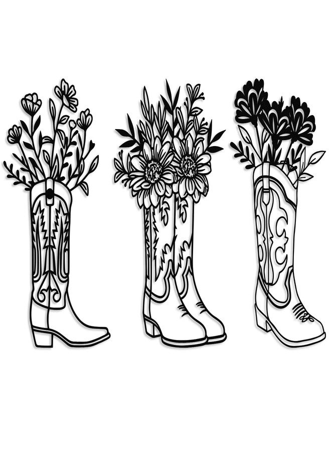 Otoolling 3 Pcs Metal Cowboy Flowers Wall Arts Vintage Western Wall Decor for Living Room Bathroom Bedroom Dining Room Housewarming Gifts(Cowboy Boots,Black) - Image 1